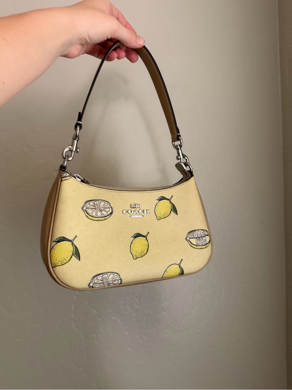 Coach Lemon Print Shoulder Bag in Yellow and Tan